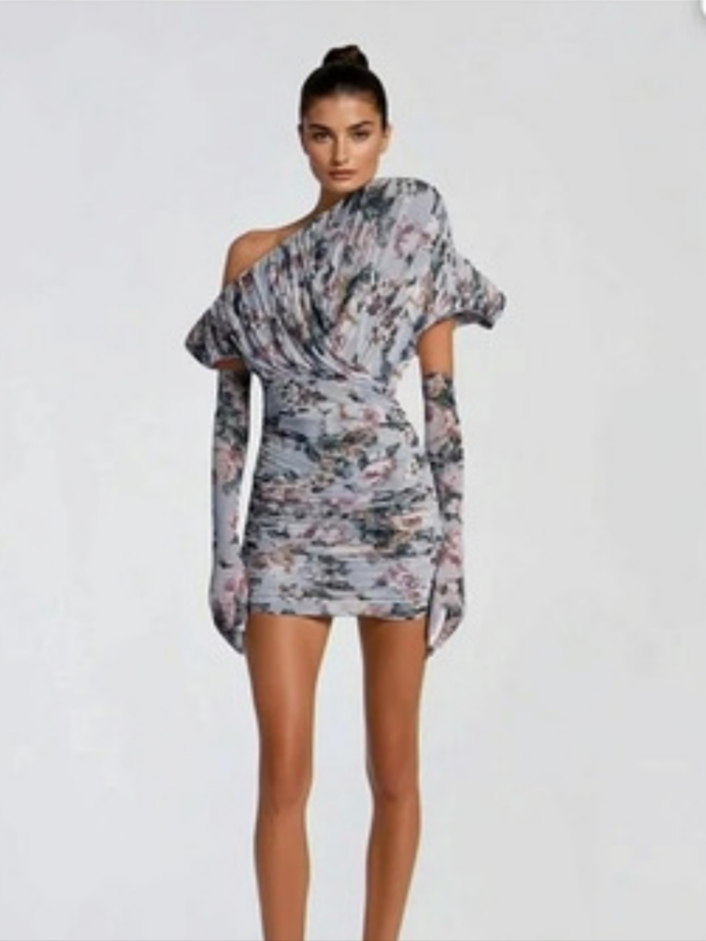 Mew Mews Kuiper Off Shoulder Floral Mini Dress With Gloves